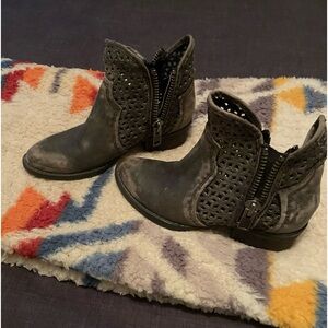 Size 6 1/2 Corral booties. Charcoal in color